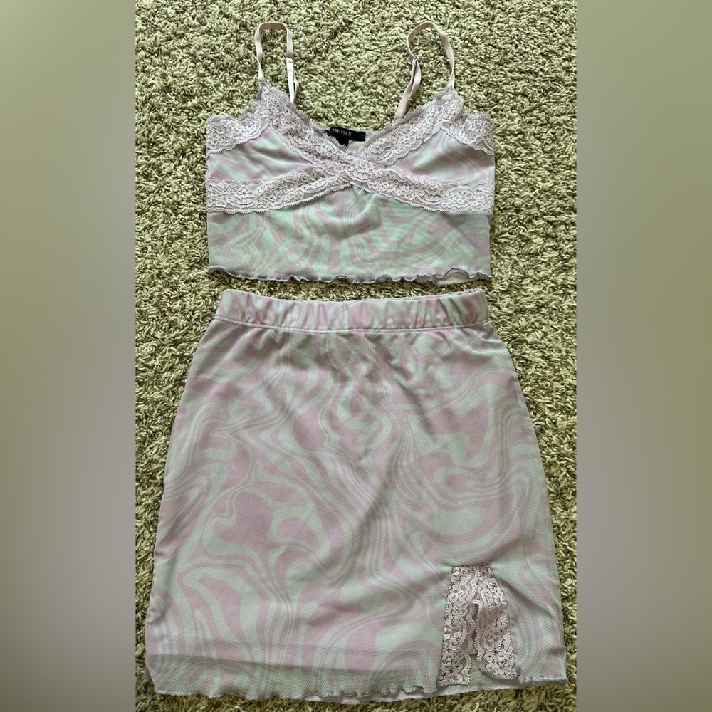 Forever 21 Y2K Lavender Marble Mesh 2-Piece Set - Size XS